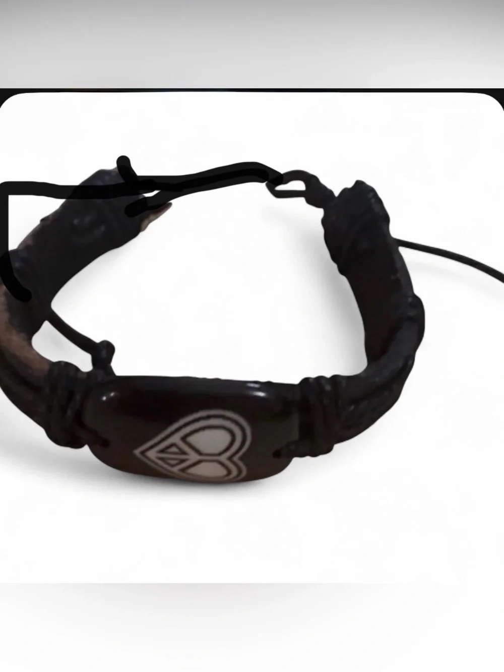 Black Leather Peace Heart Bracelet | Adjustable Unisex | Boho Y2K